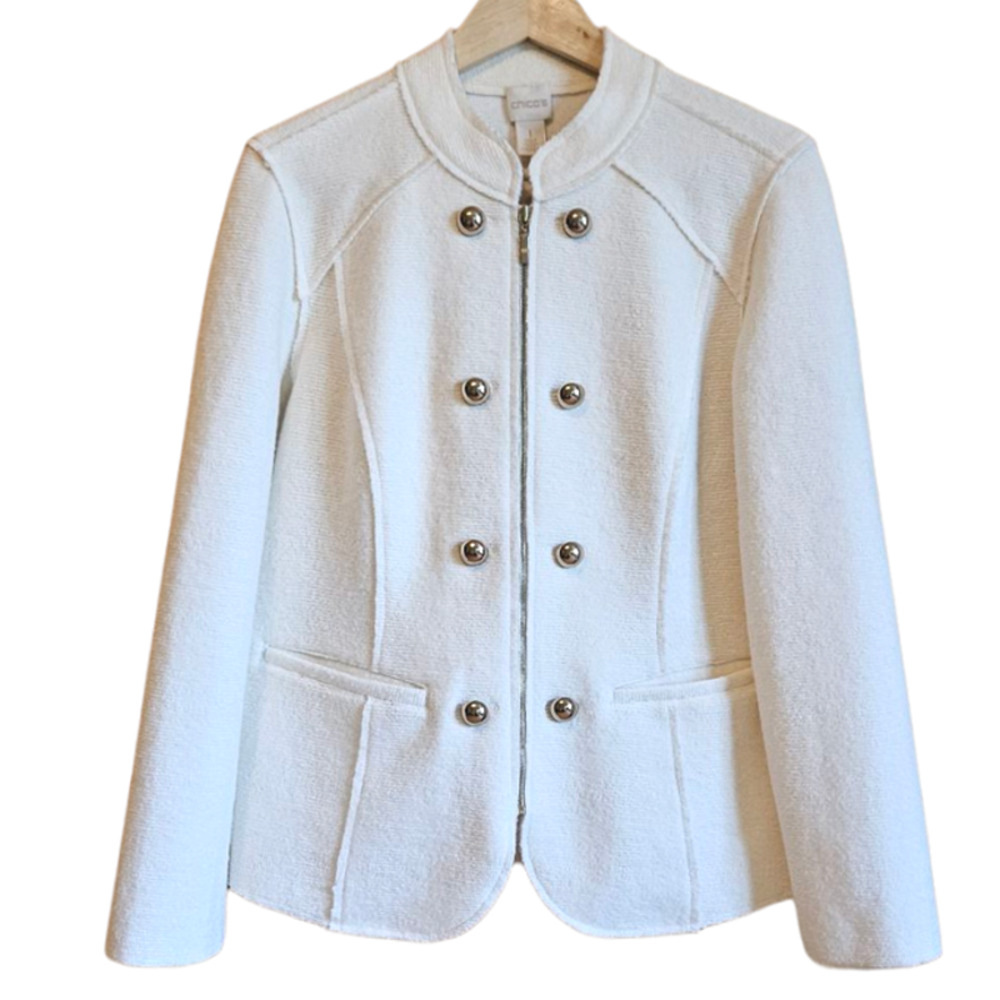 Chico's Jacket Military Wool Classy Professional Cream Women's Size 1 (Medium)